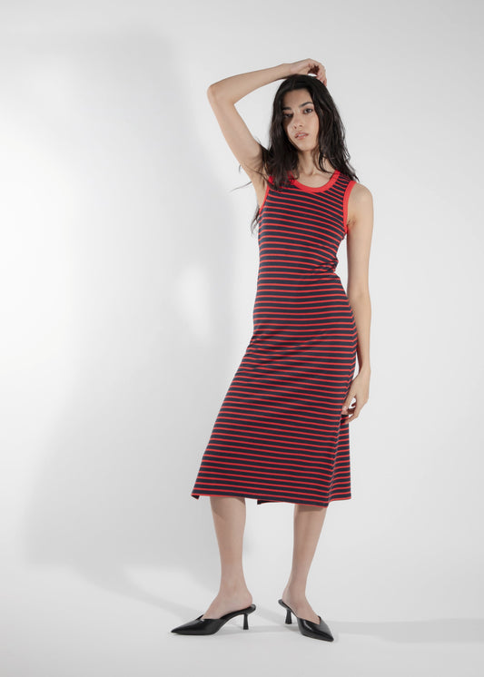 Robe/camisole longue rayure/rouge Calla