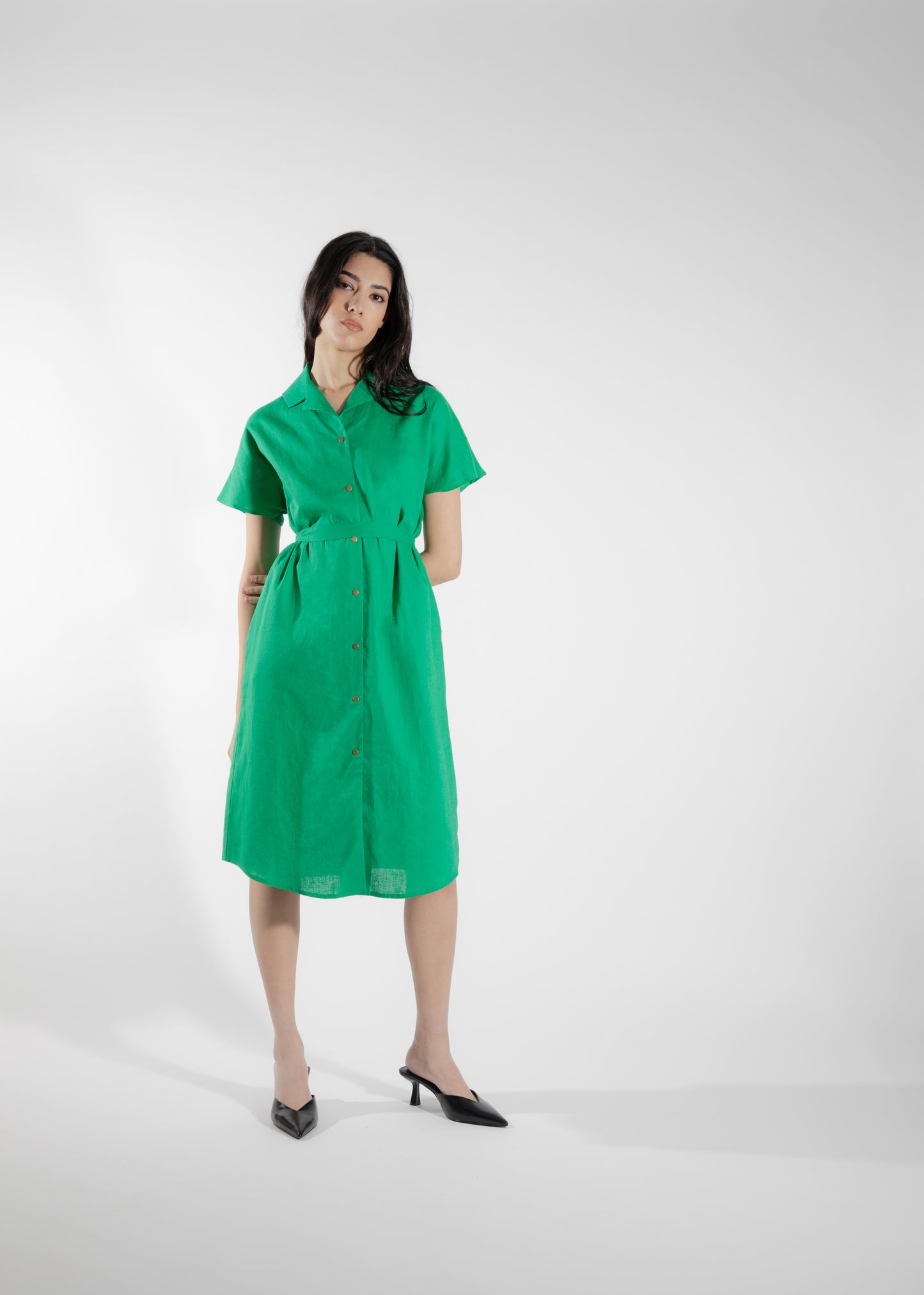 Robe chemise verte Callitriche M DEFECT