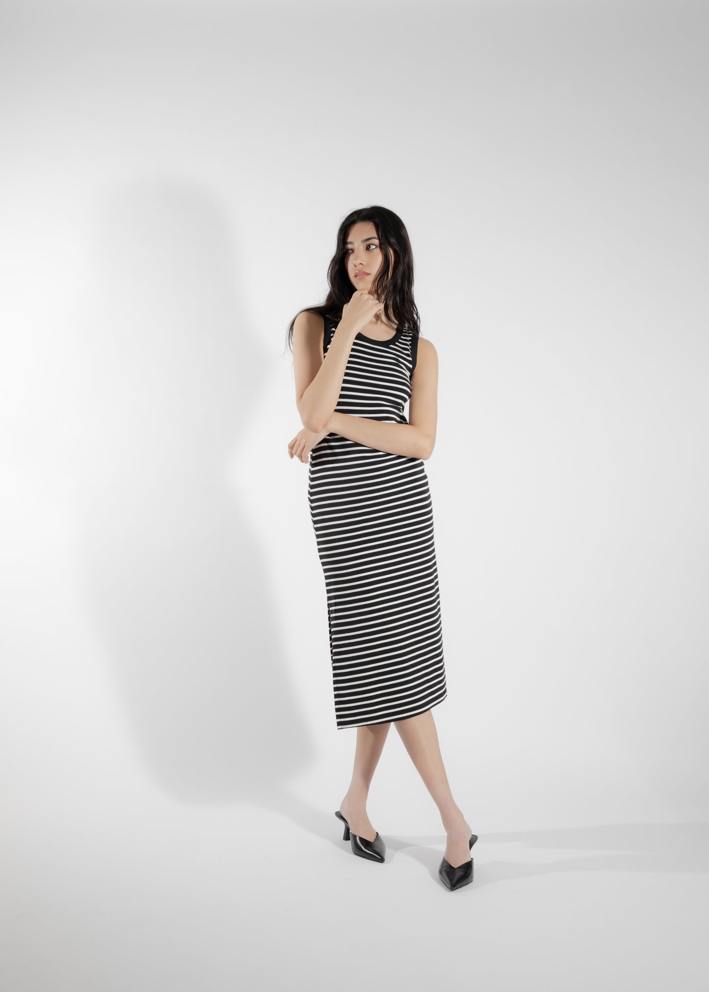 Robe/camisole longue rayure/noire Calla