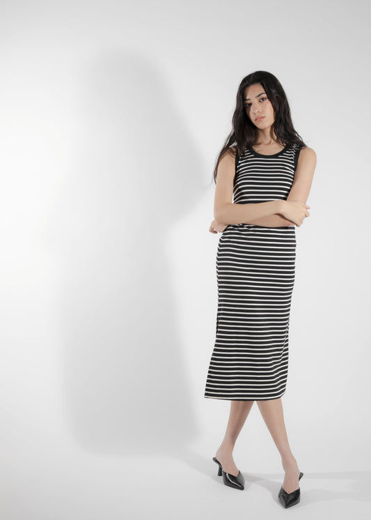 Robe/camisole longue rayure/noire Calla