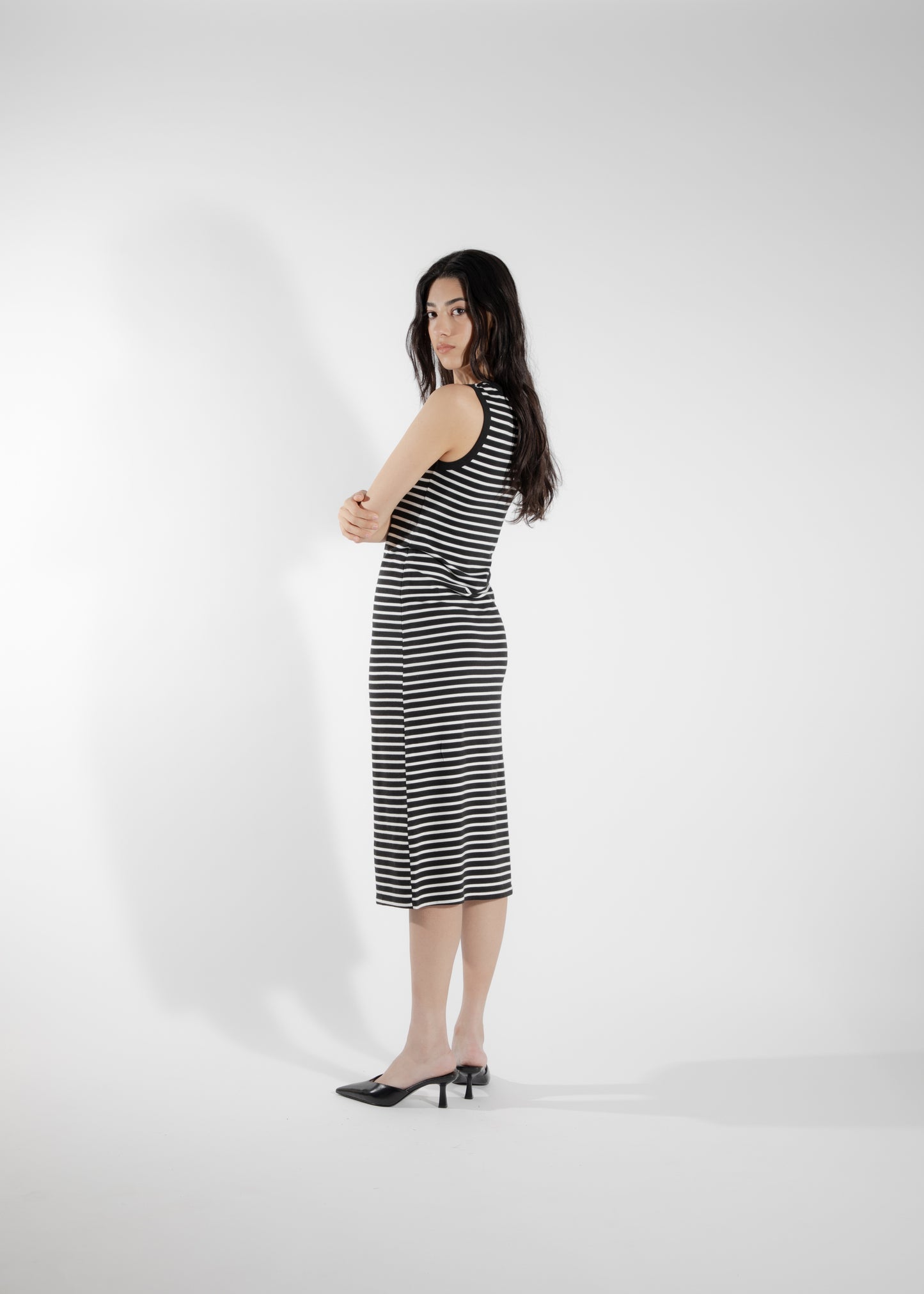 Robe/camisole longue rayure/noire Calla L DEFECT