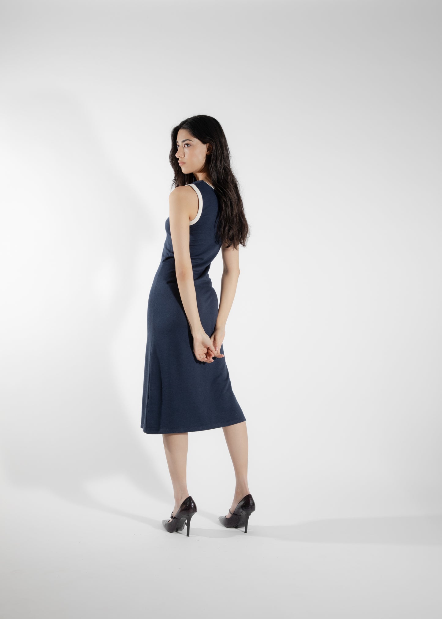 Robe/camisole longue marine/blanche Calla