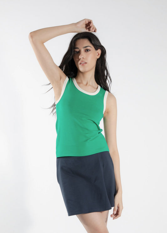 Camisole verte et blanche Rubanier