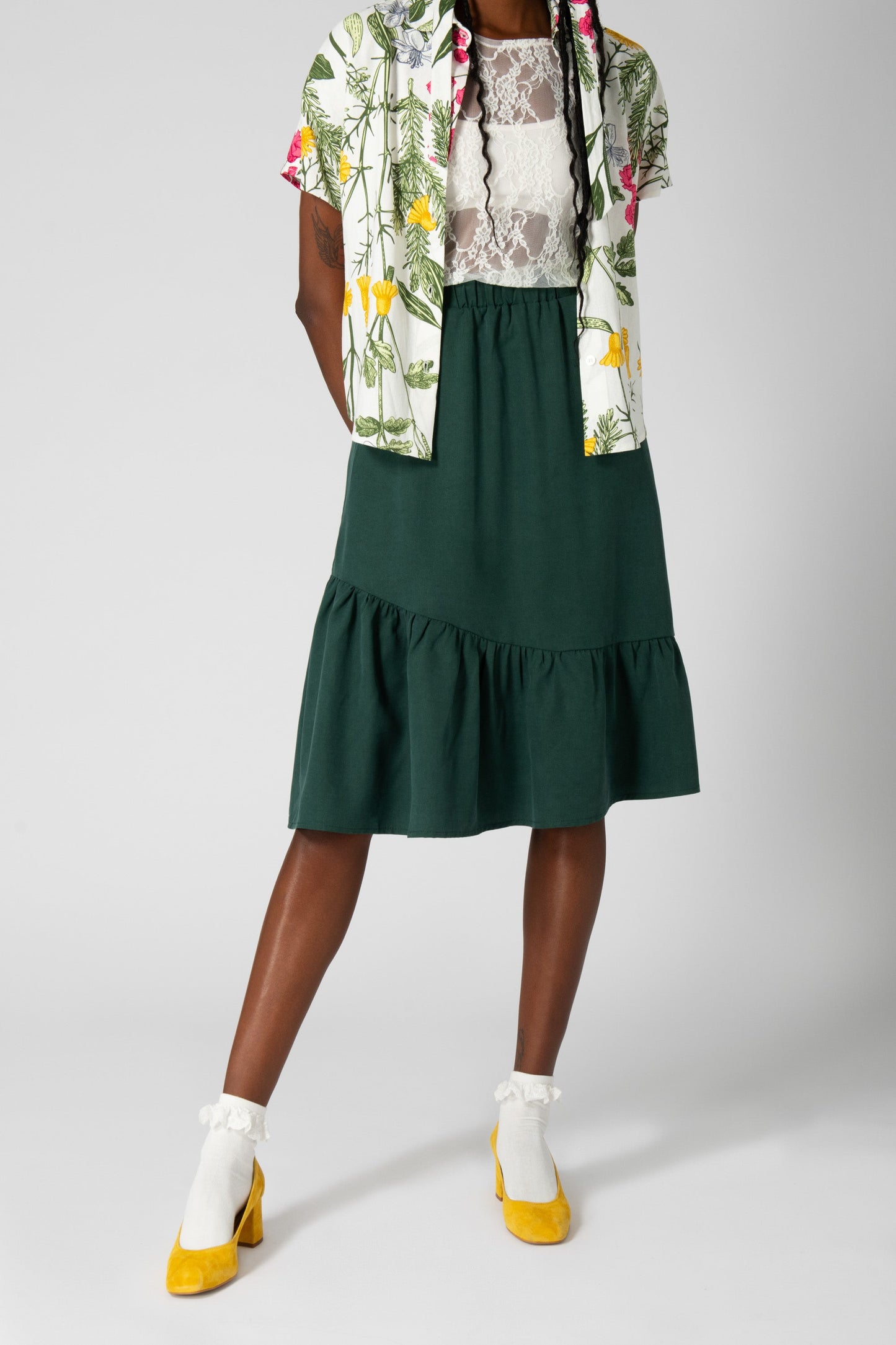 Jupe à volants verte Aporià (soldes)