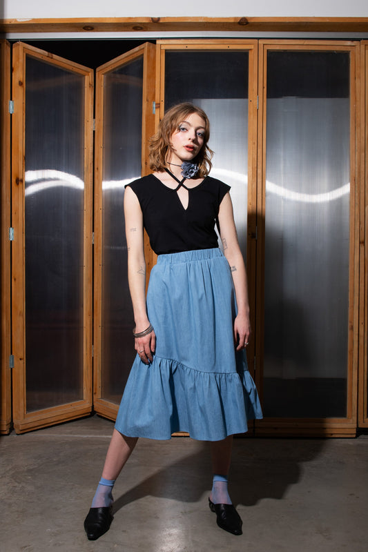 Jupe à volants denim bleue Aporià (soldes)