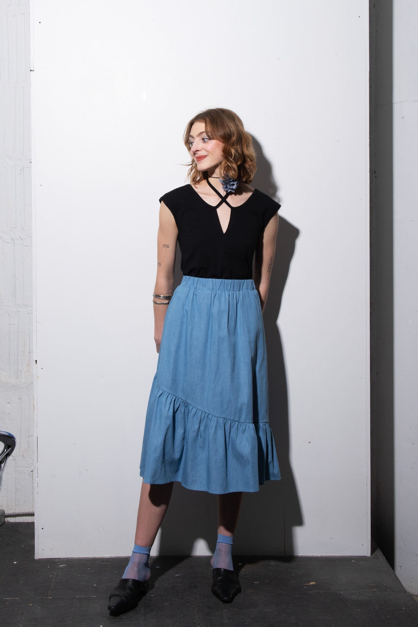 Jupe à volants denim bleue Aporià (soldes)