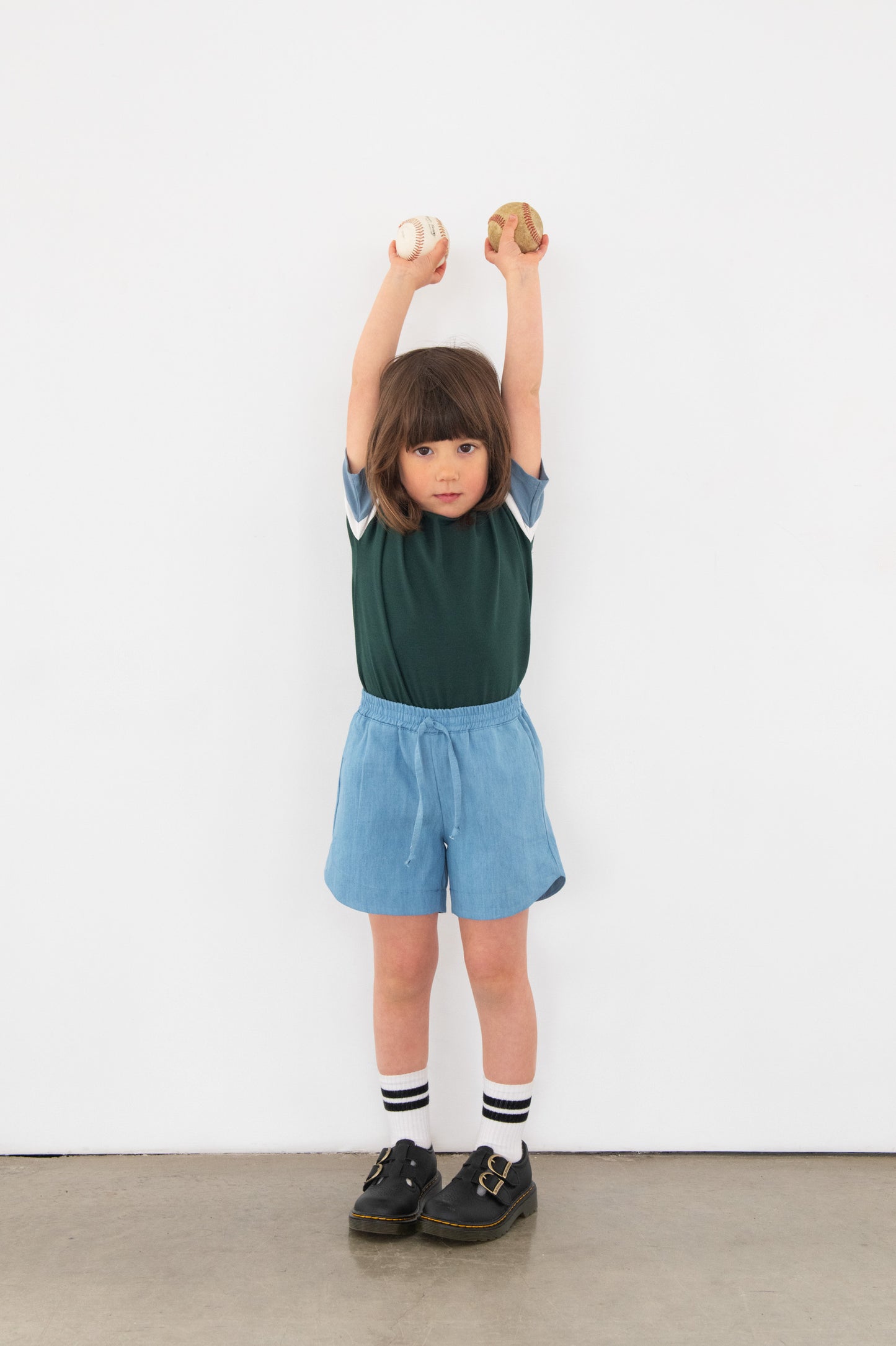 Blue denim grow with me shorts for kids