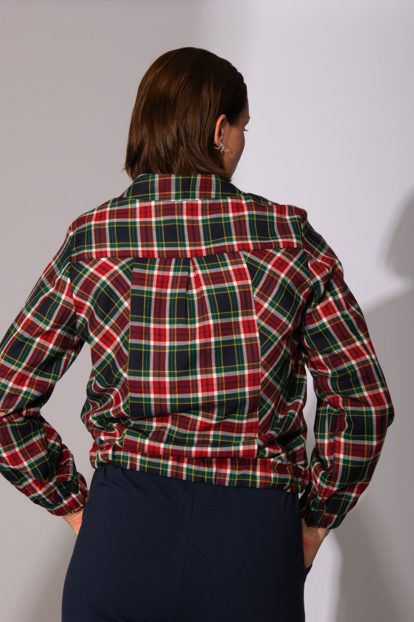 Blouson zip tartan carreaux blanc rouge Redrawn