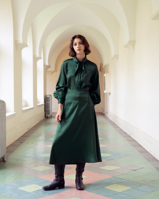 Jupe longue Cristal satin vert