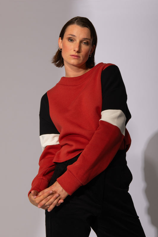 Crewneck terracotta avec découpe tricolore Sour time