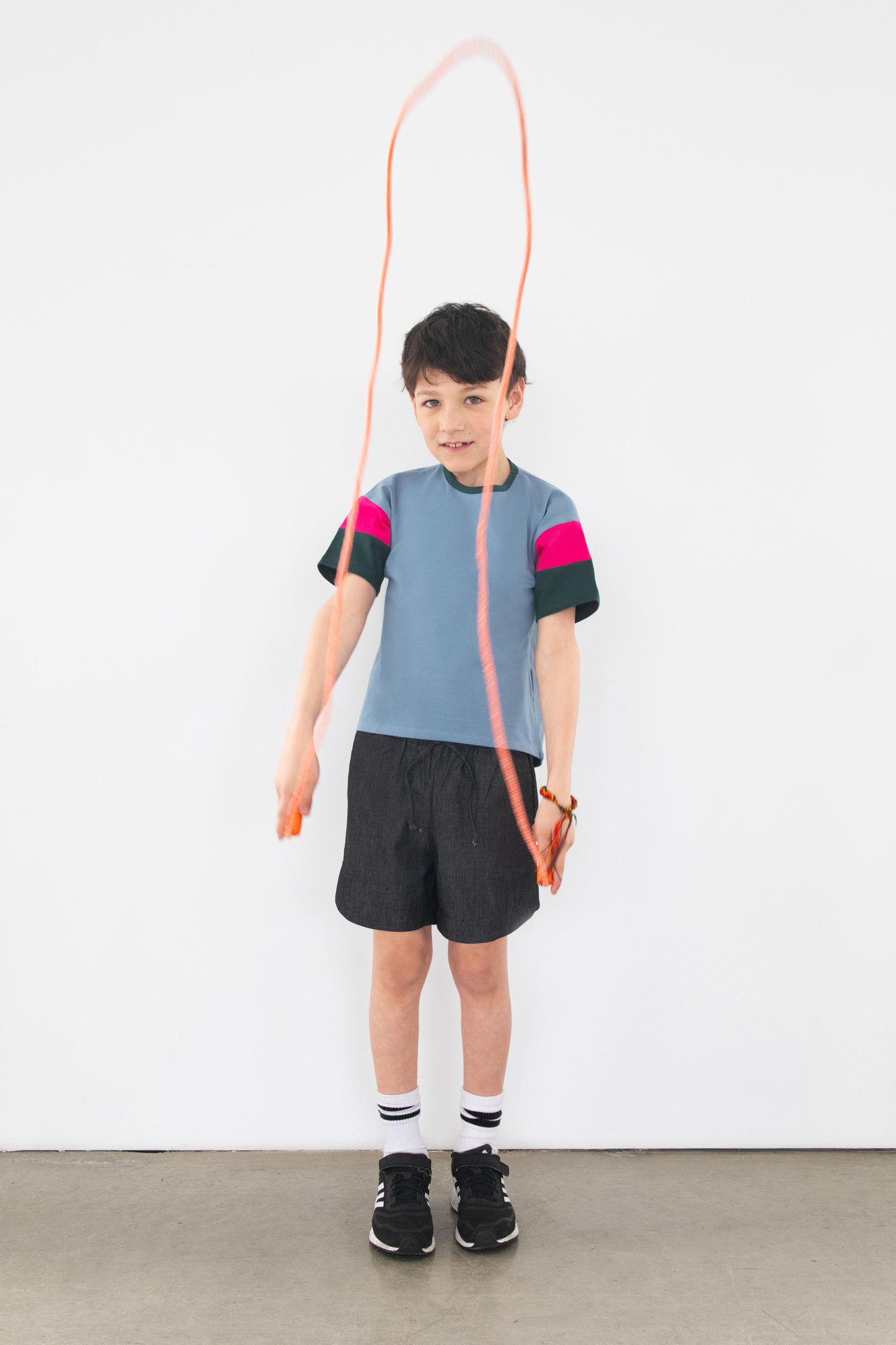 Black denim grow with me shorts for kids