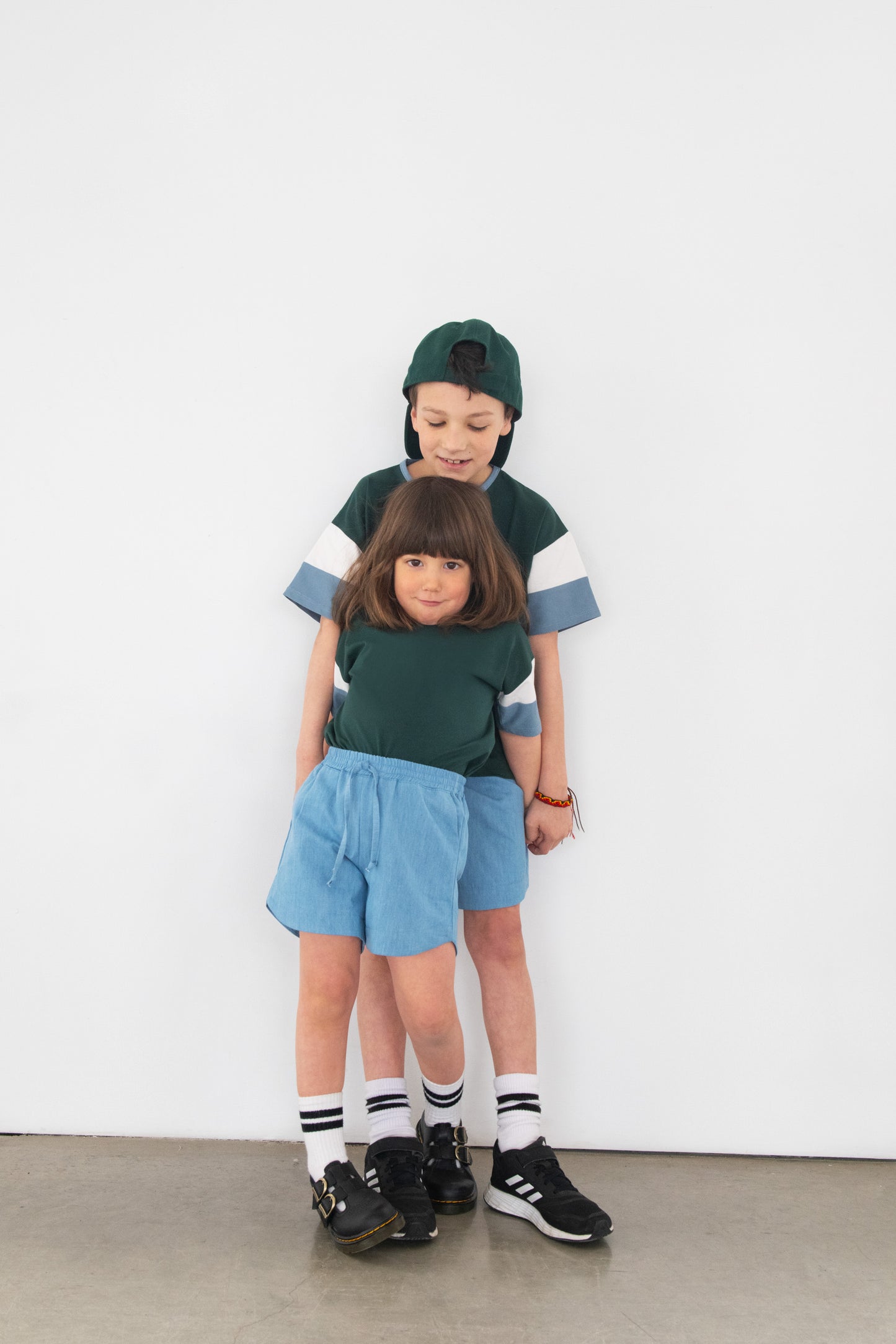 Blue denim grow with me shorts for kids
