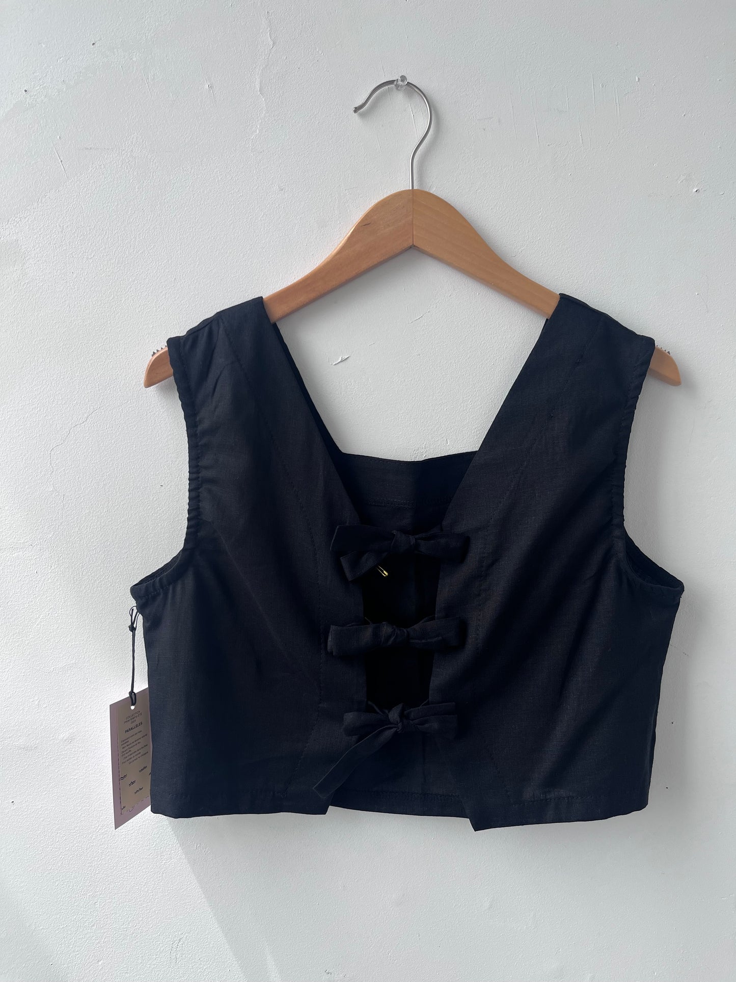 Haut court tissé noir Prêle M DEFECT