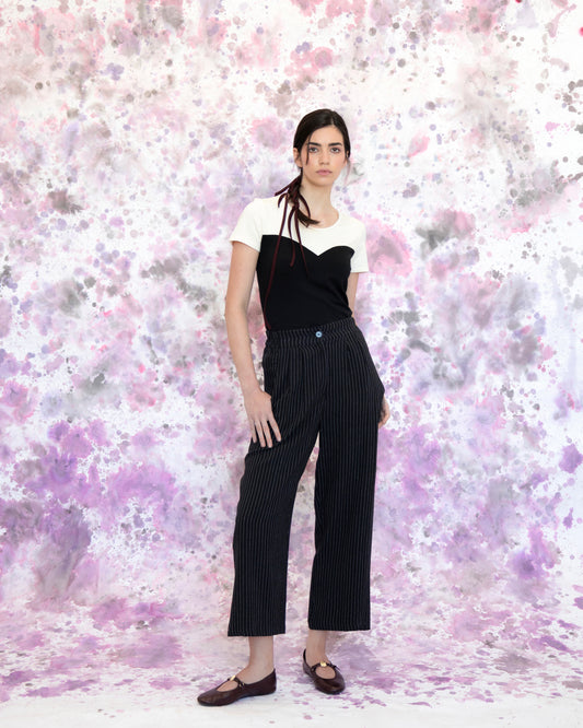 Pantalons tissé Tanaisie rayé noir
